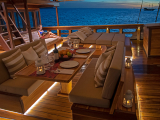 dining ambience on the main deck of our cruise ship Coralia in Indonesia