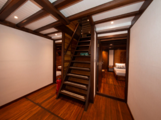 staircase on the lower deck of our cruise ship Coralia in Indonesia