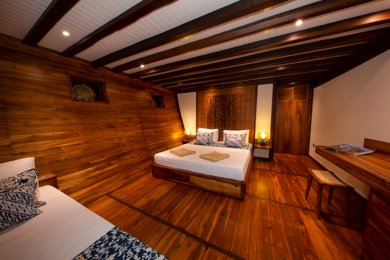 cabin with one double bed on our Coralia Liveaboard in Indonesia