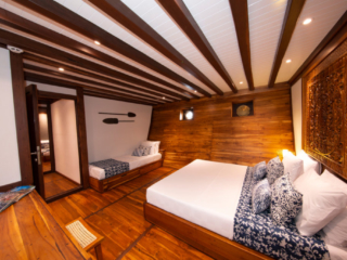 cabin with one double bed on our Coralia Liveaboard in Indonesia