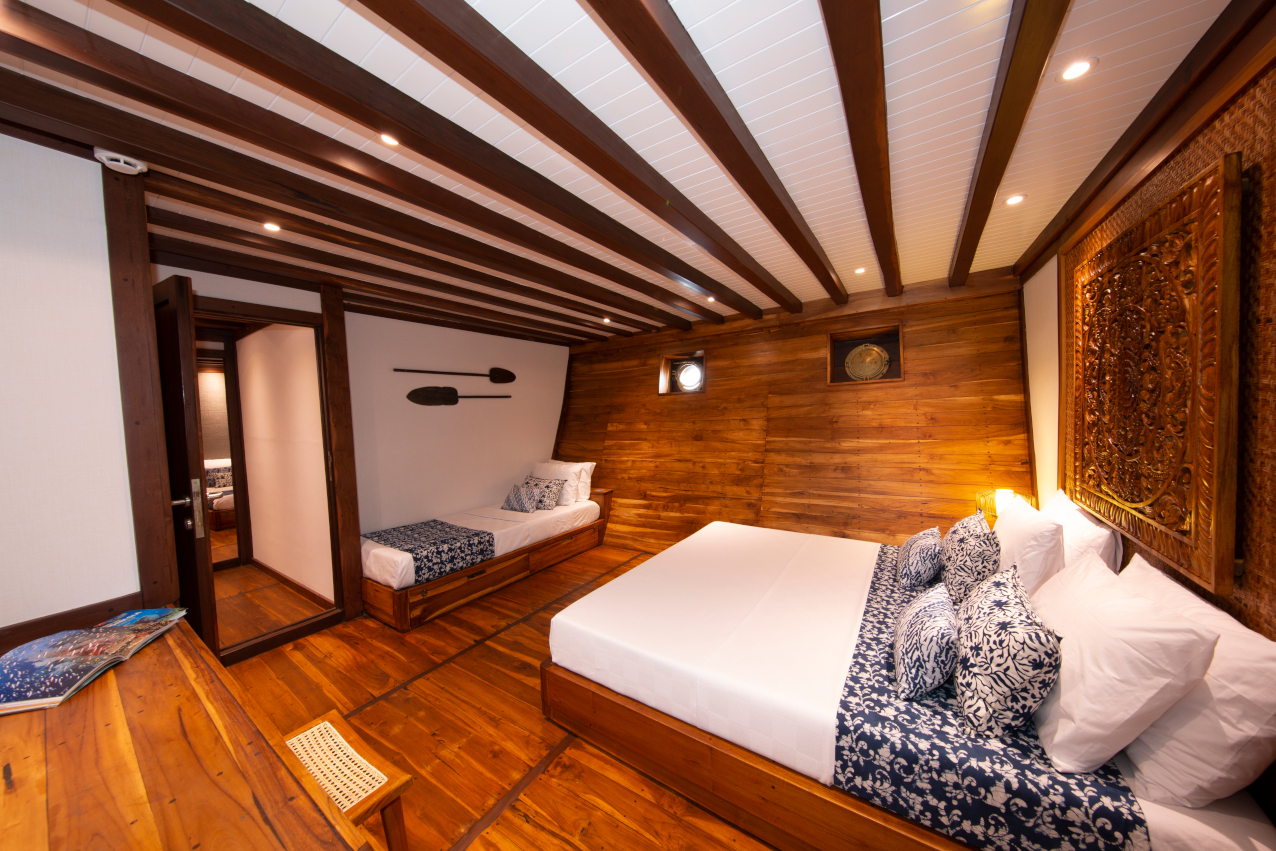 cabin with one double bed on our Coralia Liveaboard in Indonesia