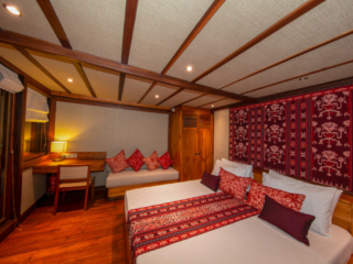 our ocean view cabin on Coralia Liveaboard Indoensia at night