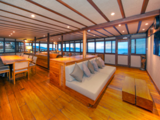 airconditioned indoor dining area on our cruise ship Coralia in Indonesia
