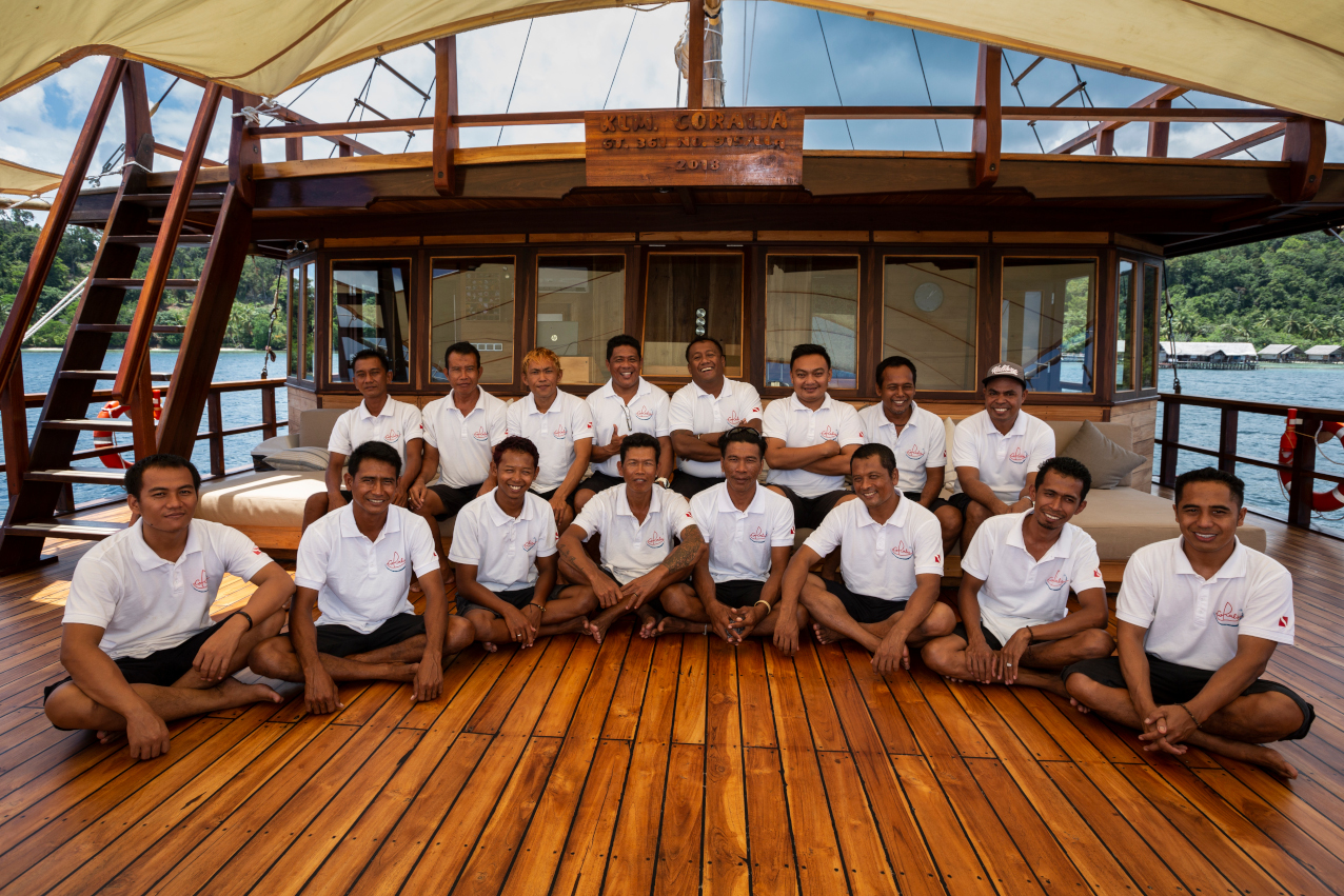 the friendly team of our cruise ship Coralia in Indonesia