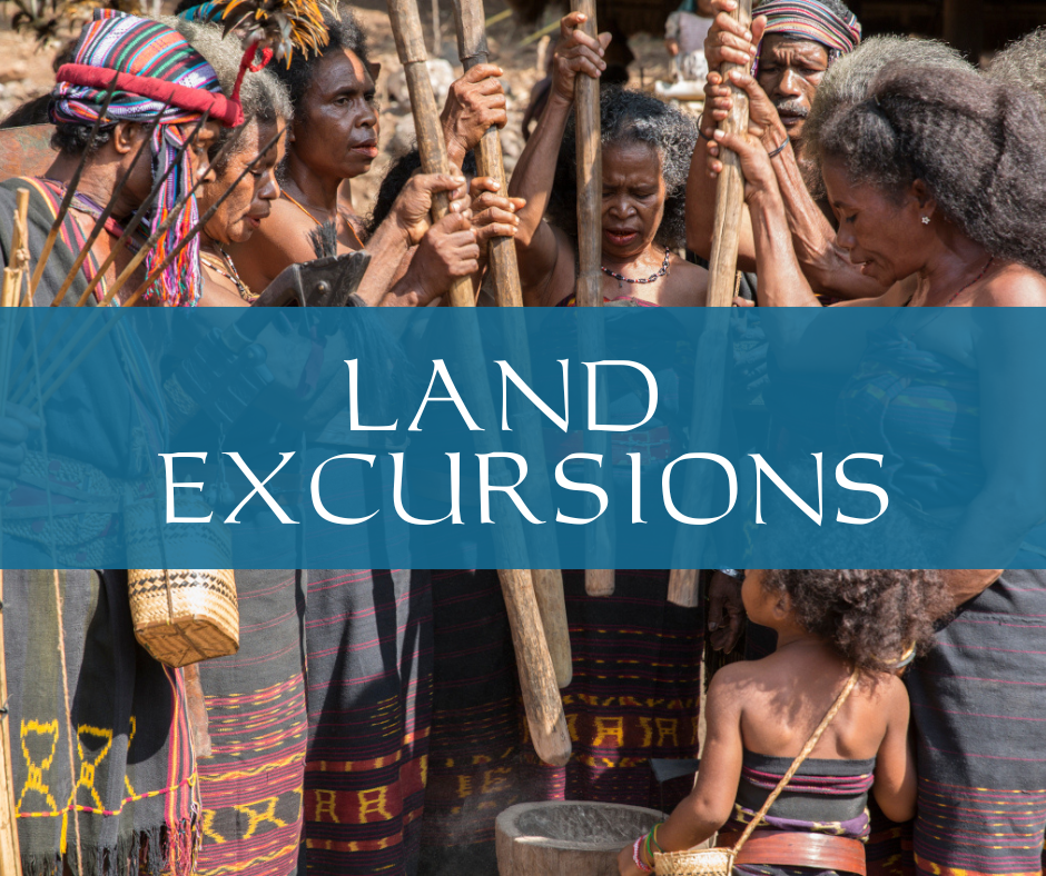 Local Papuan community performing a traditional ceremony during a Coralia land excursion in Indonesia.