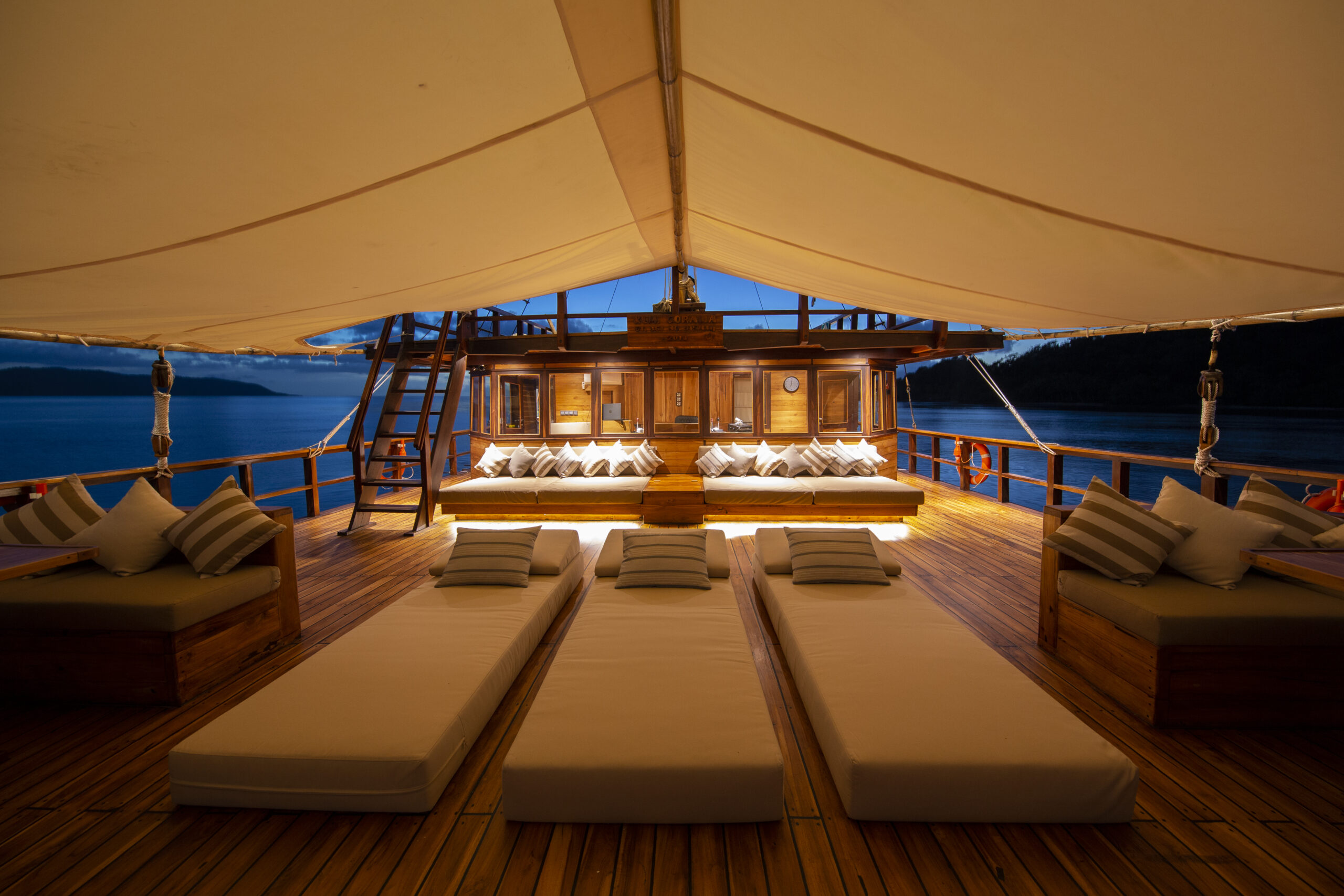 Upper deck of coralia liveaboard in Indonesia