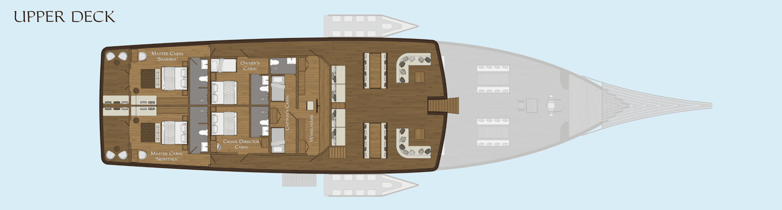 Upper deck layout of Coralia Dua Liveaboard Indonesia