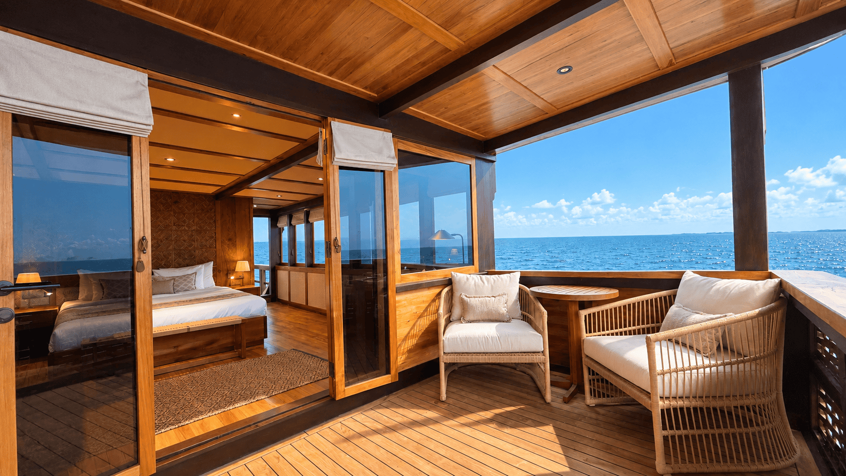 View of master cabin on Coralia Dua from the balcony.